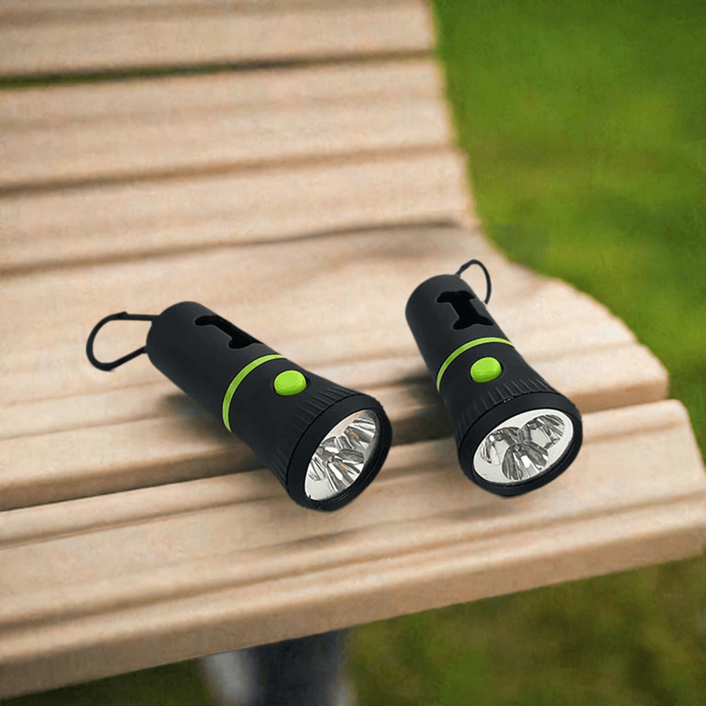 led-poof -dog-poop-Bag-dispenser-with-3-LED-lights-on -a-park-bench